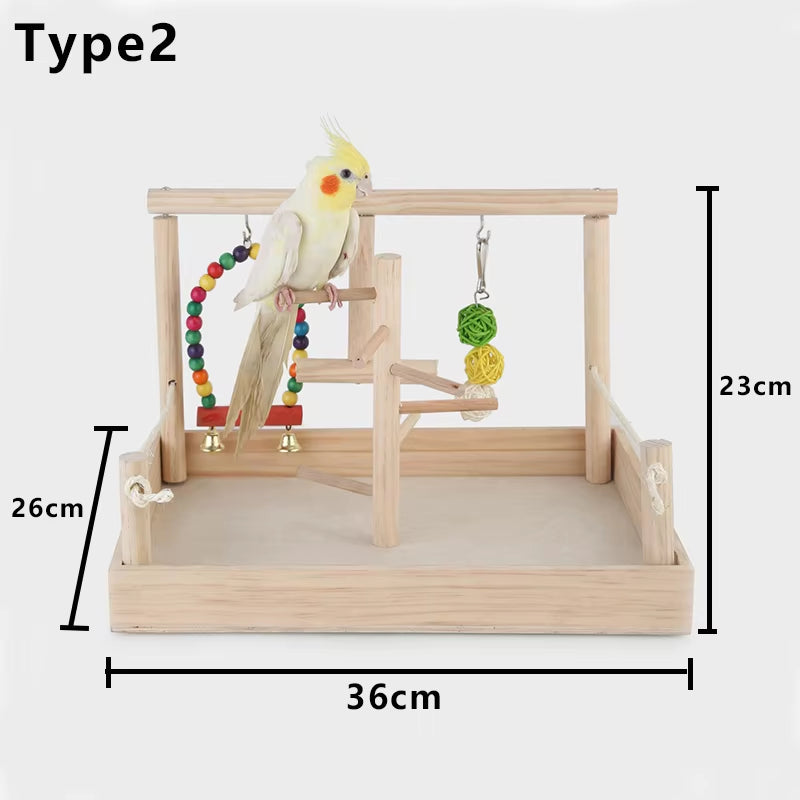 Wooden Bird Perch Stand Parrot Platform Playground Exercise Gym Playstand Ladder Interactive Toys Bird Supplies