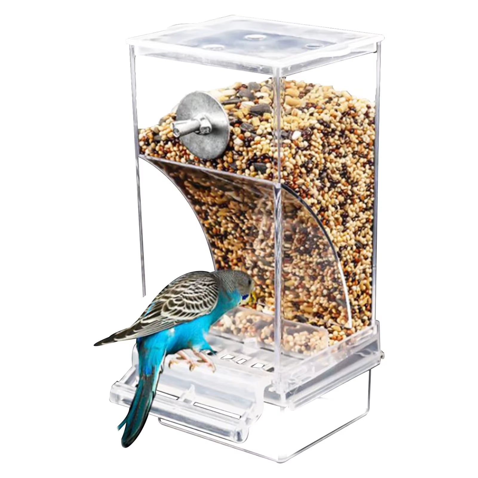 Automatic Bird Feeder Acrylic Parrot Seed Food Container Bird Cage Accessories for Parakeet Canary Cockatiel Bird Feeding Device