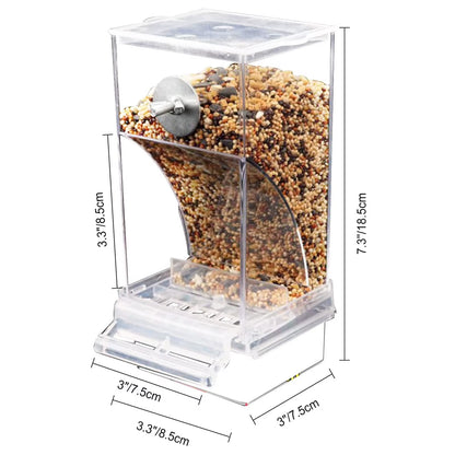 Automatic Bird Feeder Acrylic Parrot Seed Food Container Bird Cage Accessories for Parakeet Canary Cockatiel Bird Feeding Device