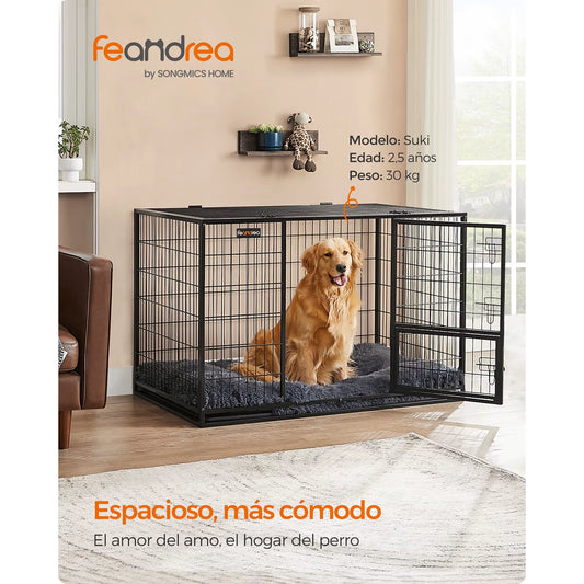 XXL Dog Crate: 122 X 74.5 X 80.5 Cm for Medium/Large Dogs. Double Removable Door, Easy Cleaning. Black.