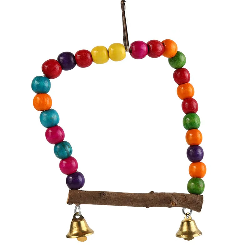 Parrots Toys Bird Swing Exercise Climbing Hanging Ladder Bridge Wooden Rainbow Pet Parrot Macaw Hammock Bird Toy with Bells