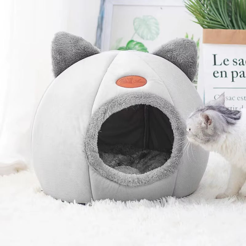 Cat Head Shape Cute and Comfortable Warm Cat House Safe Sleep Cave Non-Slip Semi-Closed Design Four Seasons Universal Cat Nest