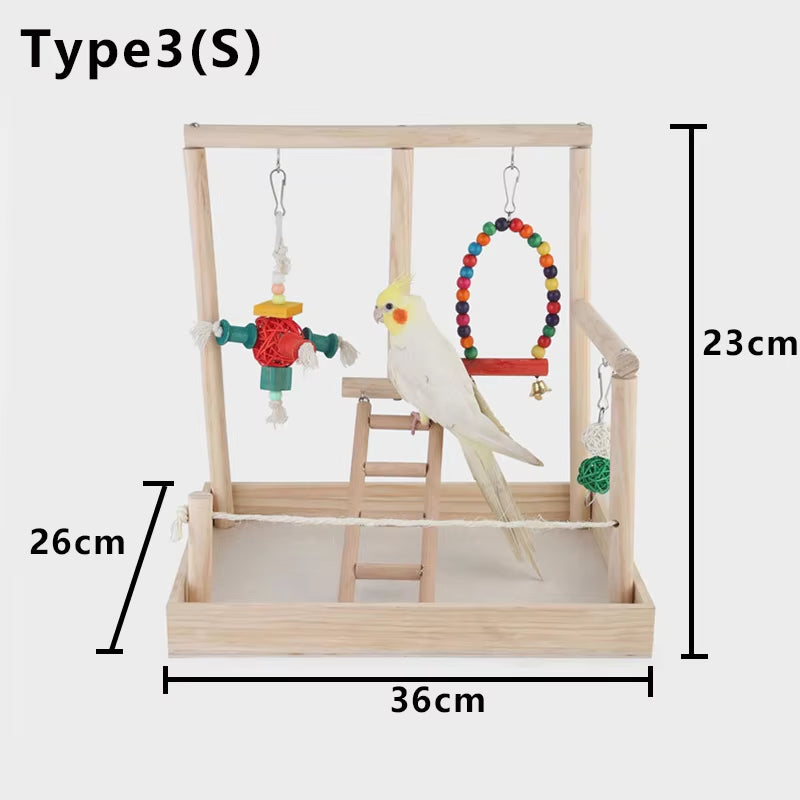 Wooden Bird Perch Stand Parrot Platform Playground Exercise Gym Playstand Ladder Interactive Toys Bird Supplies