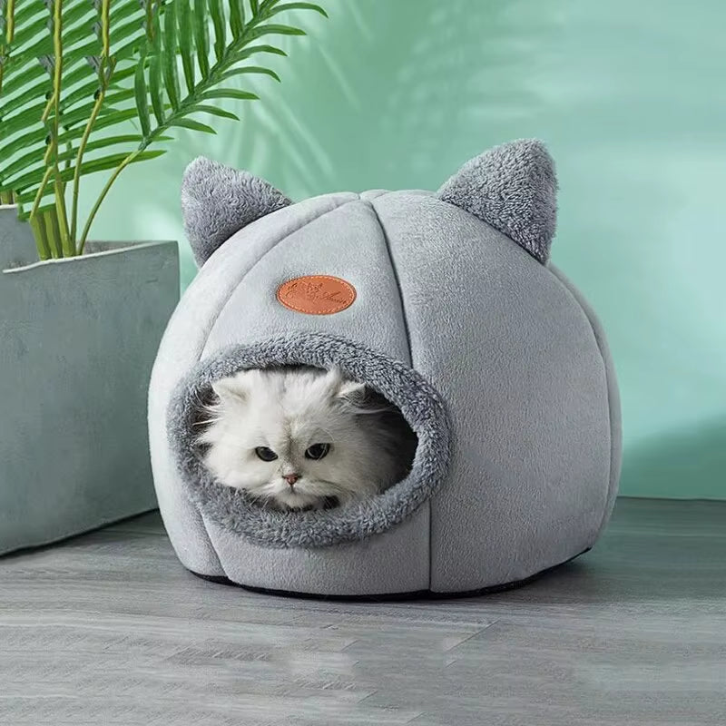 Cat Head Shape Cute and Comfortable Warm Cat House Safe Sleep Cave Non-Slip Semi-Closed Design Four Seasons Universal Cat Nest