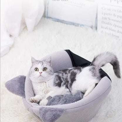 Cat Head Shape Cute and Comfortable Warm Cat House Safe Sleep Cave Non-Slip Semi-Closed Design Four Seasons Universal Cat Nest