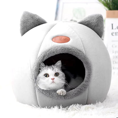 Cat Head Shape Cute and Comfortable Warm Cat House Safe Sleep Cave Non-Slip Semi-Closed Design Four Seasons Universal Cat Nest