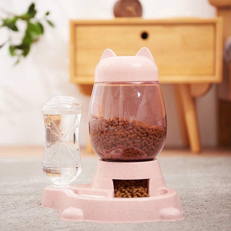 2.2L Pet Dog Cat Automatic Feeder Bowl for Dogs Drinking Water 528Ml Bottle Kitten Bowls Slow Food Feeding Container Supplies