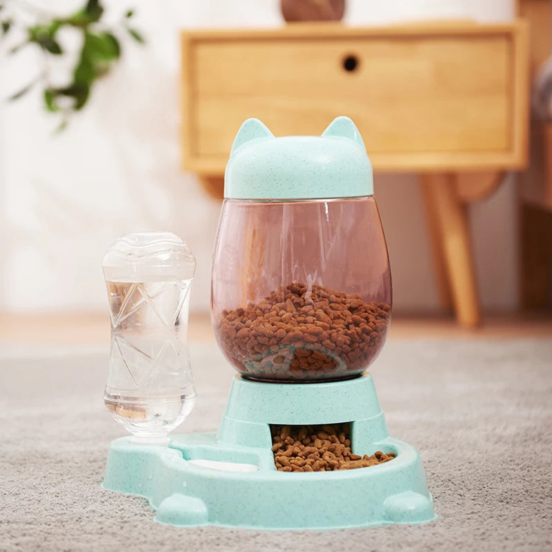 2.2L Pet Dog Cat Automatic Feeder Bowl for Dogs Drinking Water 528Ml Bottle Kitten Bowls Slow Food Feeding Container Supplies