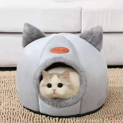 Cat Head Shape Cute and Comfortable Warm Cat House Safe Sleep Cave Non-Slip Semi-Closed Design Four Seasons Universal Cat Nest