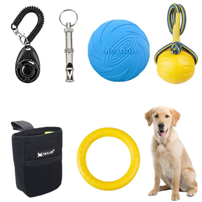 Dog Training Set Pet Whistle Clicker Bag Rope Ball Ring Puller Toys Large Dogs Interactive Trainings Equipment Accessories For